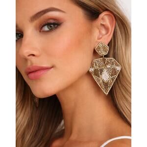 Kay Lee Diamond Shaped Beaded Earrings New